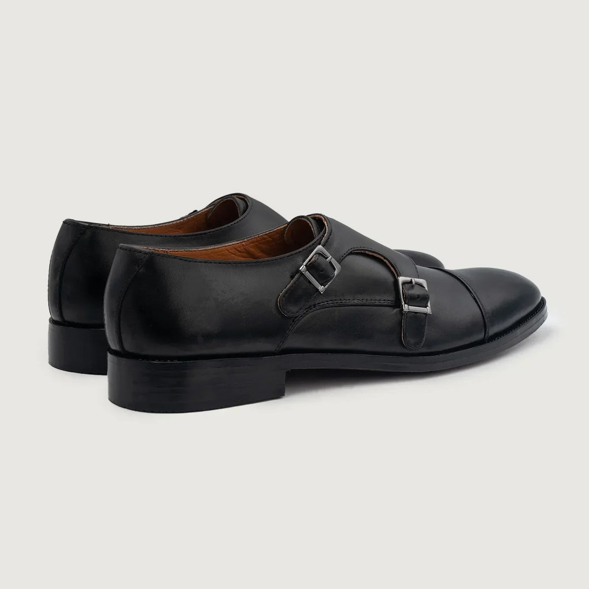 Boston Double Monk Strap Black Leather Shoes - men's shoes in black genuine leather, view 4