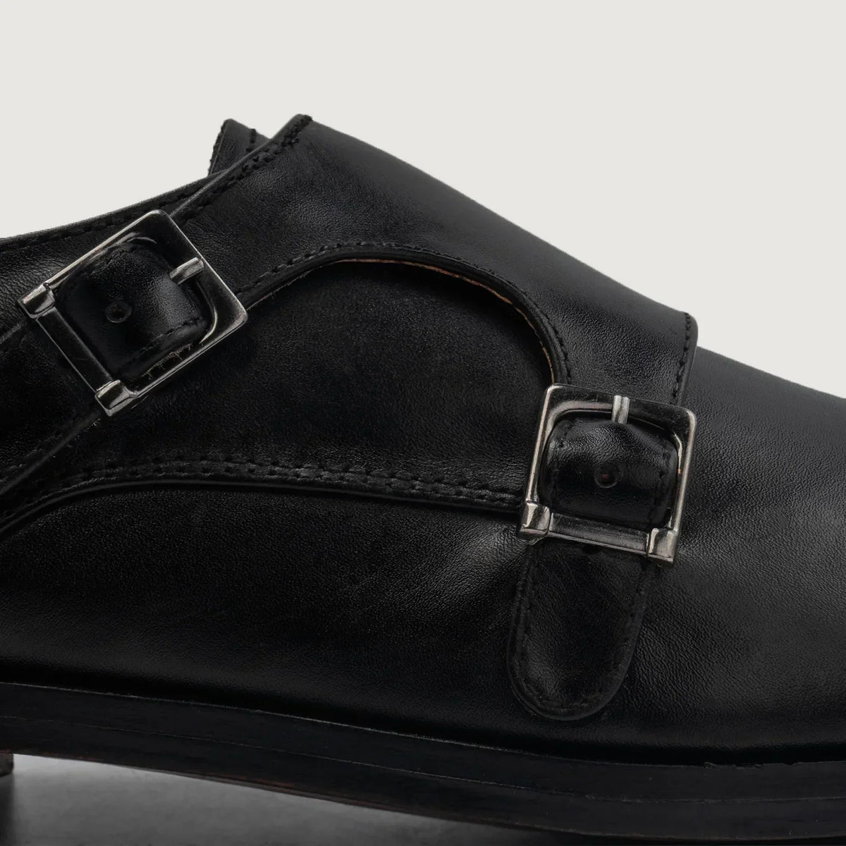 Boston Double Monk Strap Black Leather Shoes - men's shoes in black genuine leather, view 6