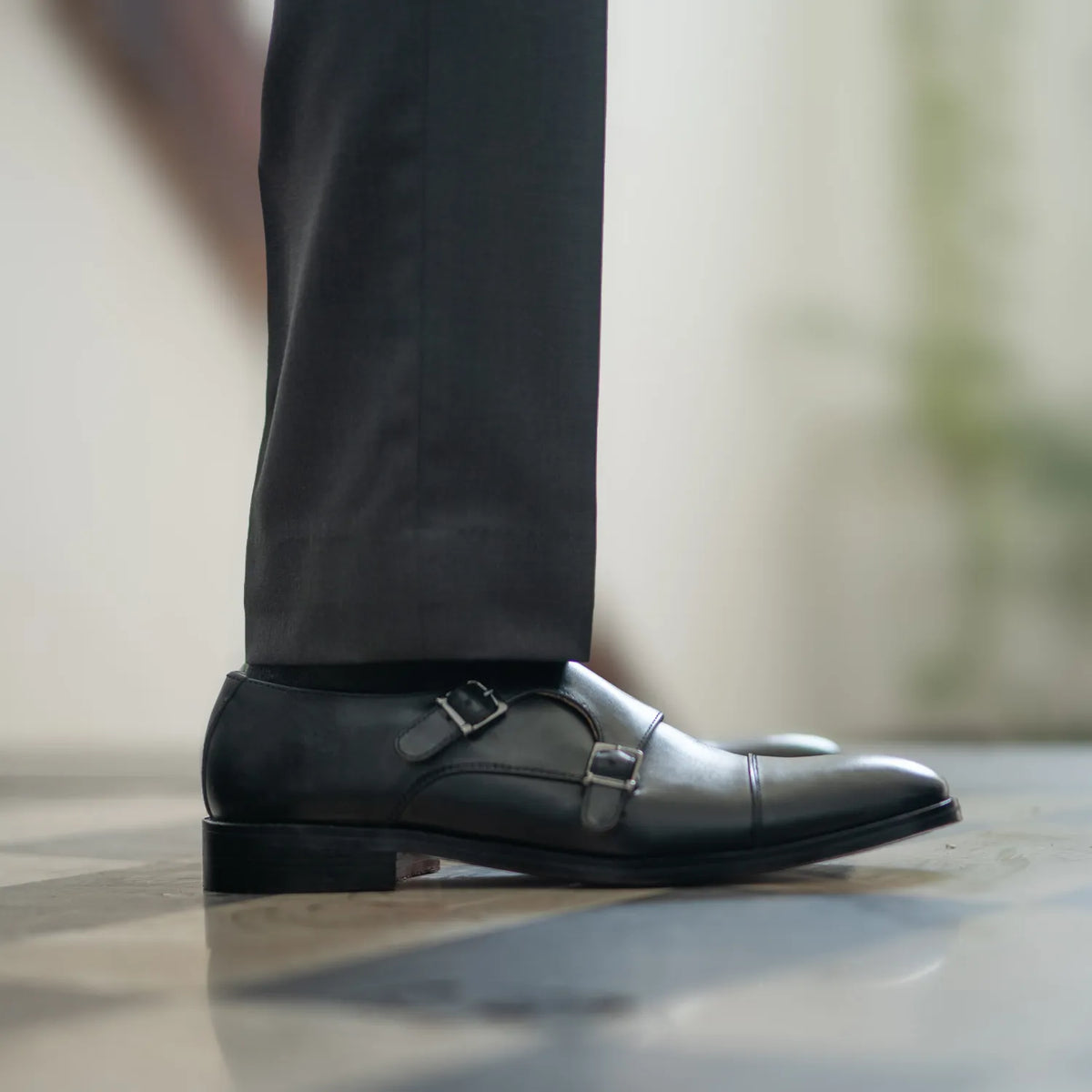 Boston Double Monk Strap Black Leather Shoes - men's shoes in black genuine leather, view 7