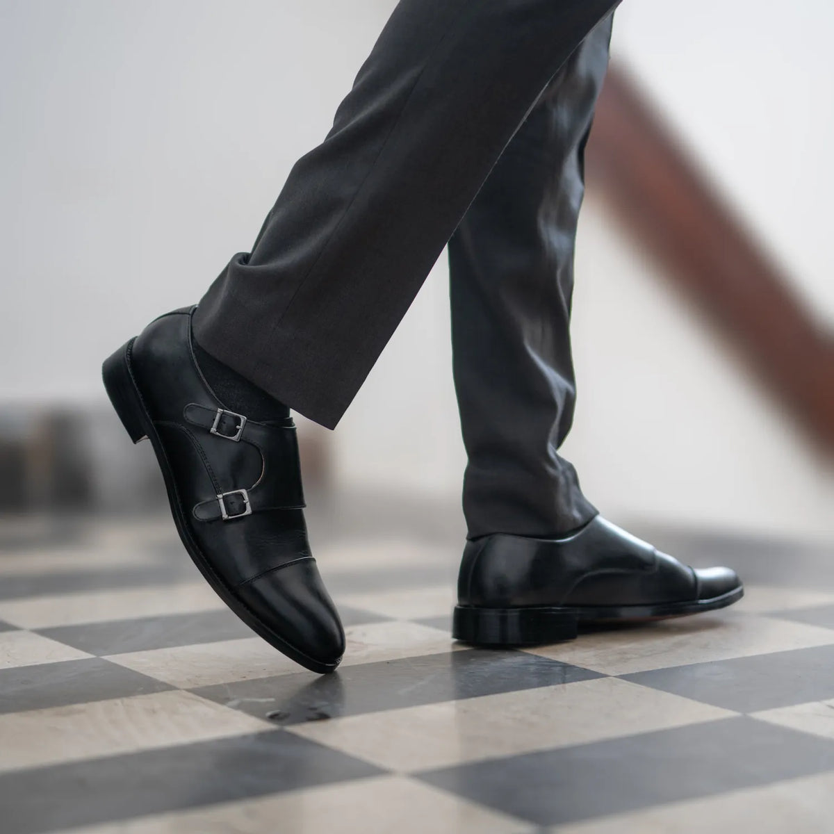 Boston Double Monk Strap Black Leather Shoes - men's shoes in black genuine leather, view 8