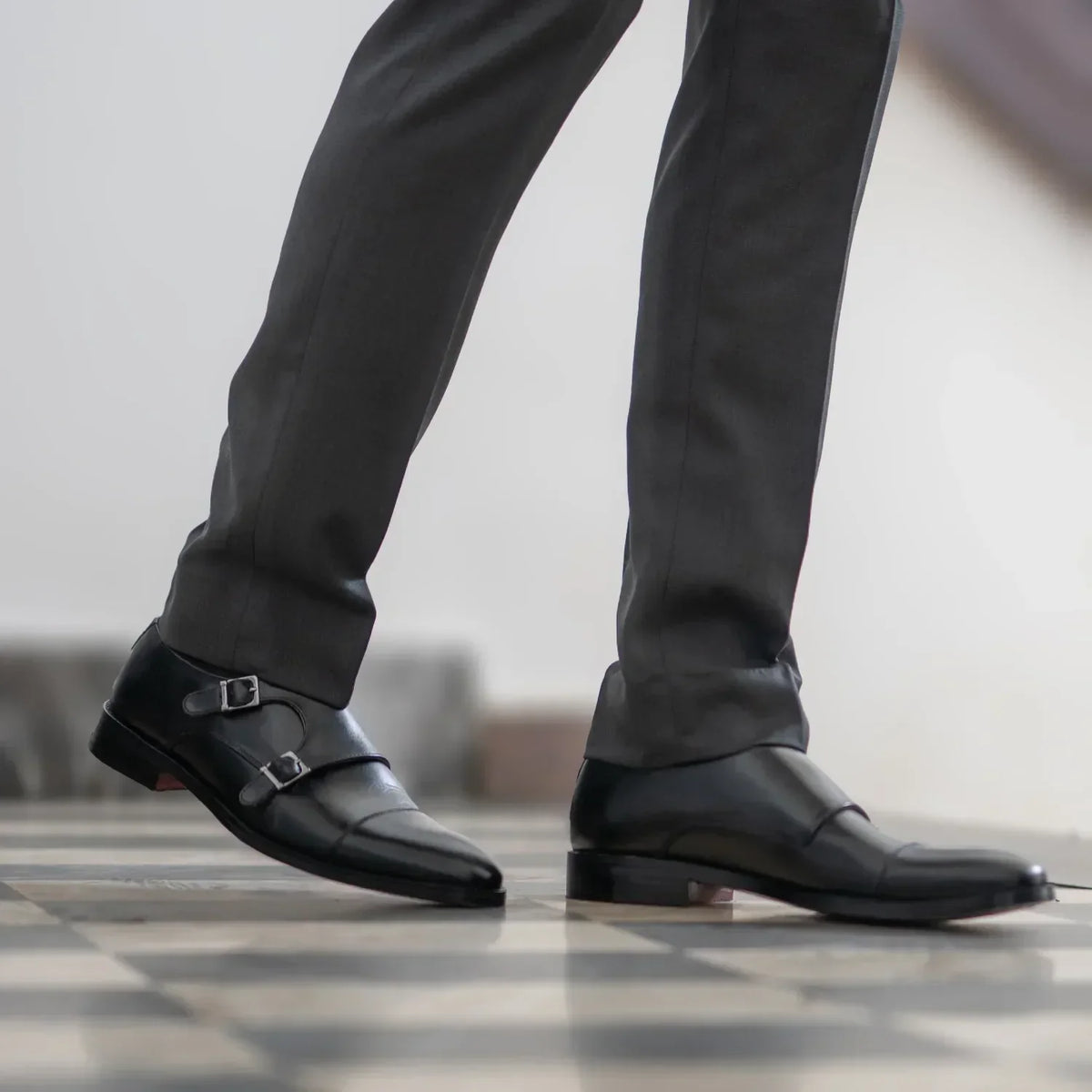 Boston Double Monk Strap Black Leather Shoes - men's shoes in black genuine leather, view 9