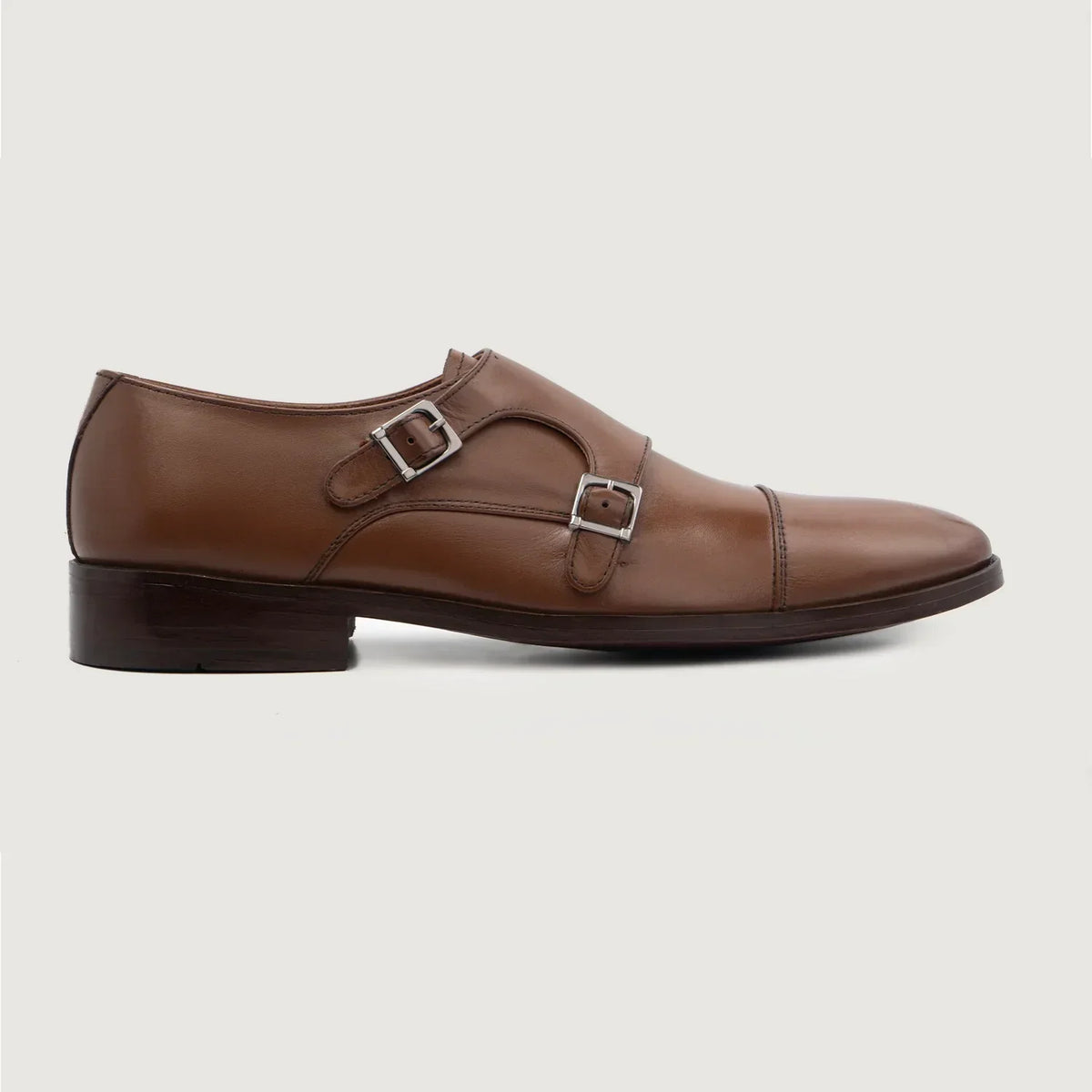 Boston Double Monk Strap Brown Leather Shoes - men's shoes in brown genuine leather, view 2