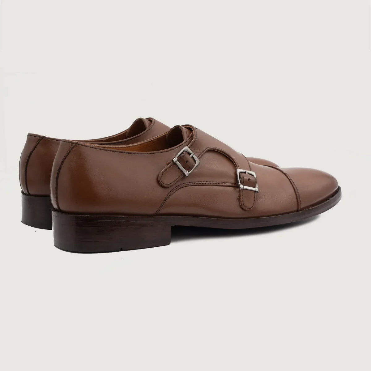 Boston Double Monk Strap Brown Leather Shoes - men's shoes in brown genuine leather, view 3