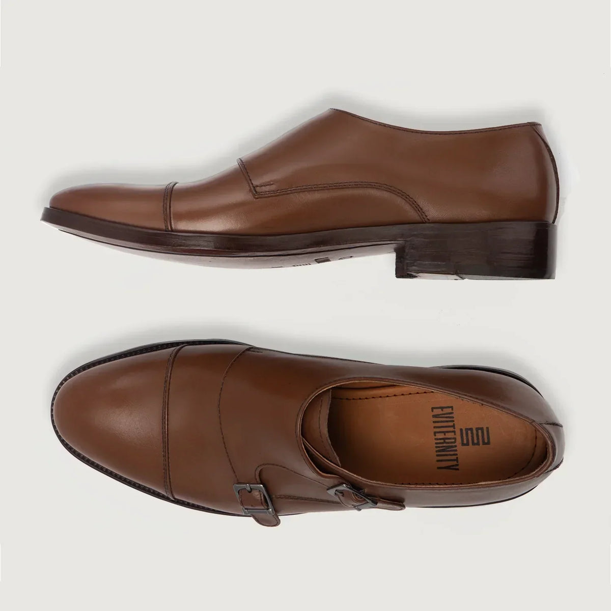 Boston Double Monk Strap Brown Leather Shoes - men's shoes in brown genuine leather, view 4