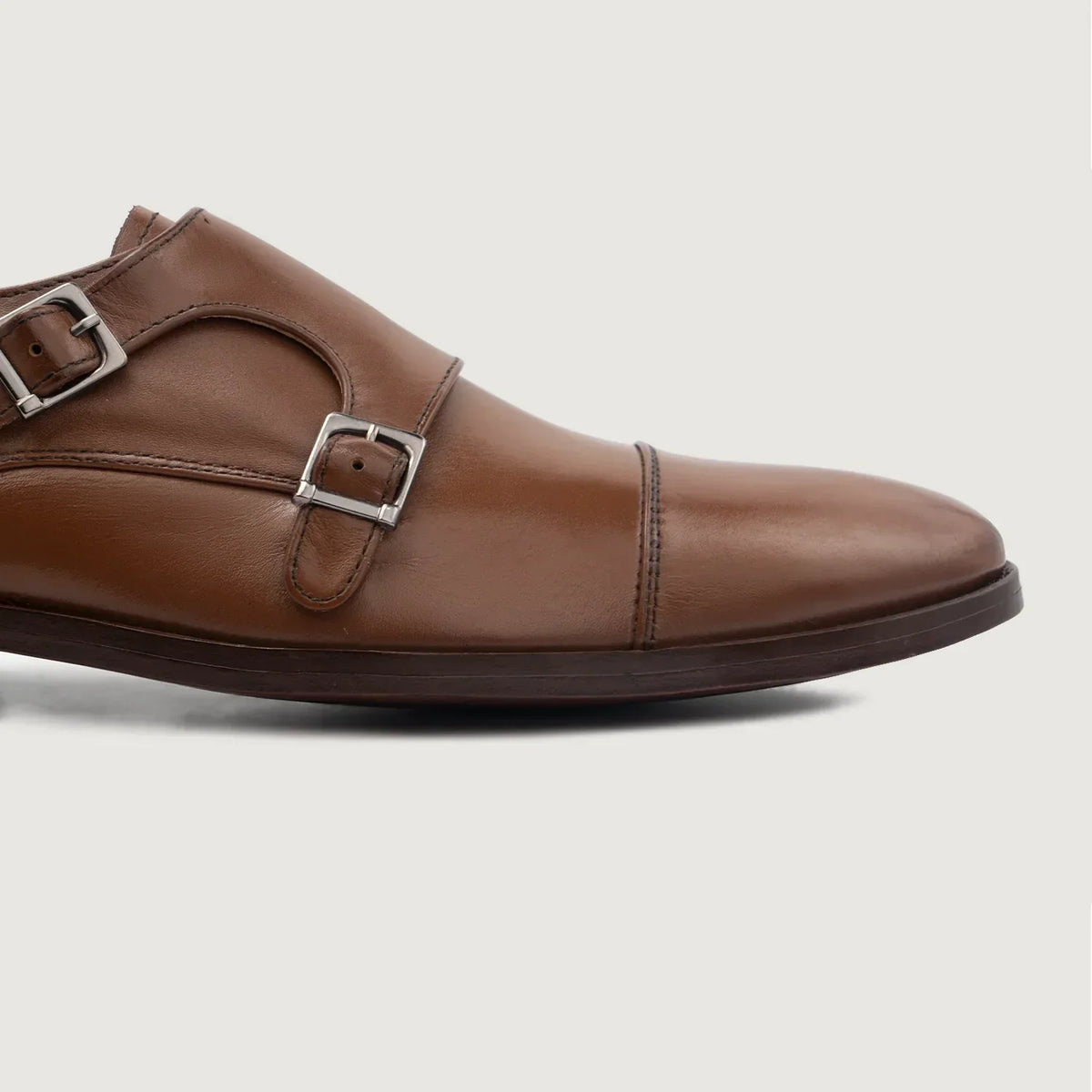 Boston Double Monk Strap Brown Leather Shoes - men's shoes in brown genuine leather, view 5