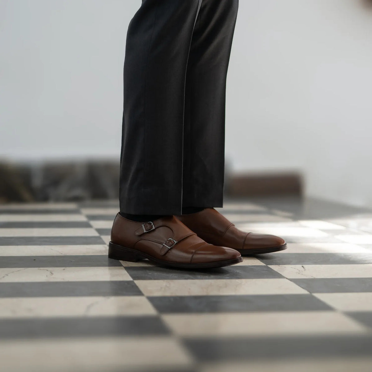 Boston Double Monk Strap Brown Leather Shoes - men's shoes in brown genuine leather, view 7