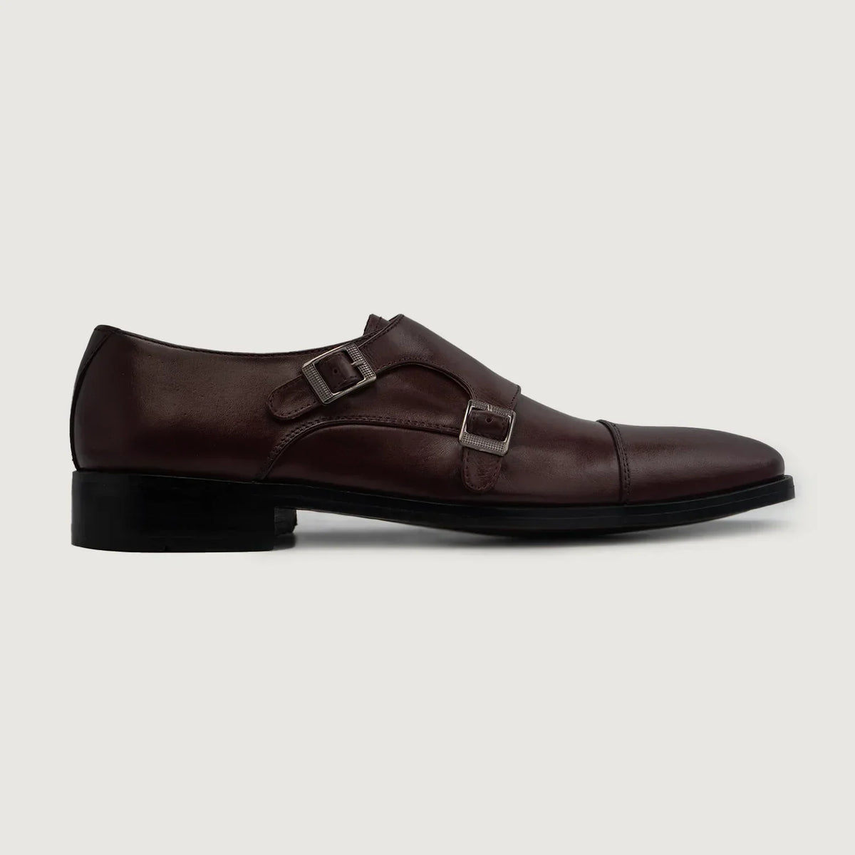 Boston Double Monk Strap Maroon Leather Shoes - men's shoes in maroon genuine leather, view 2