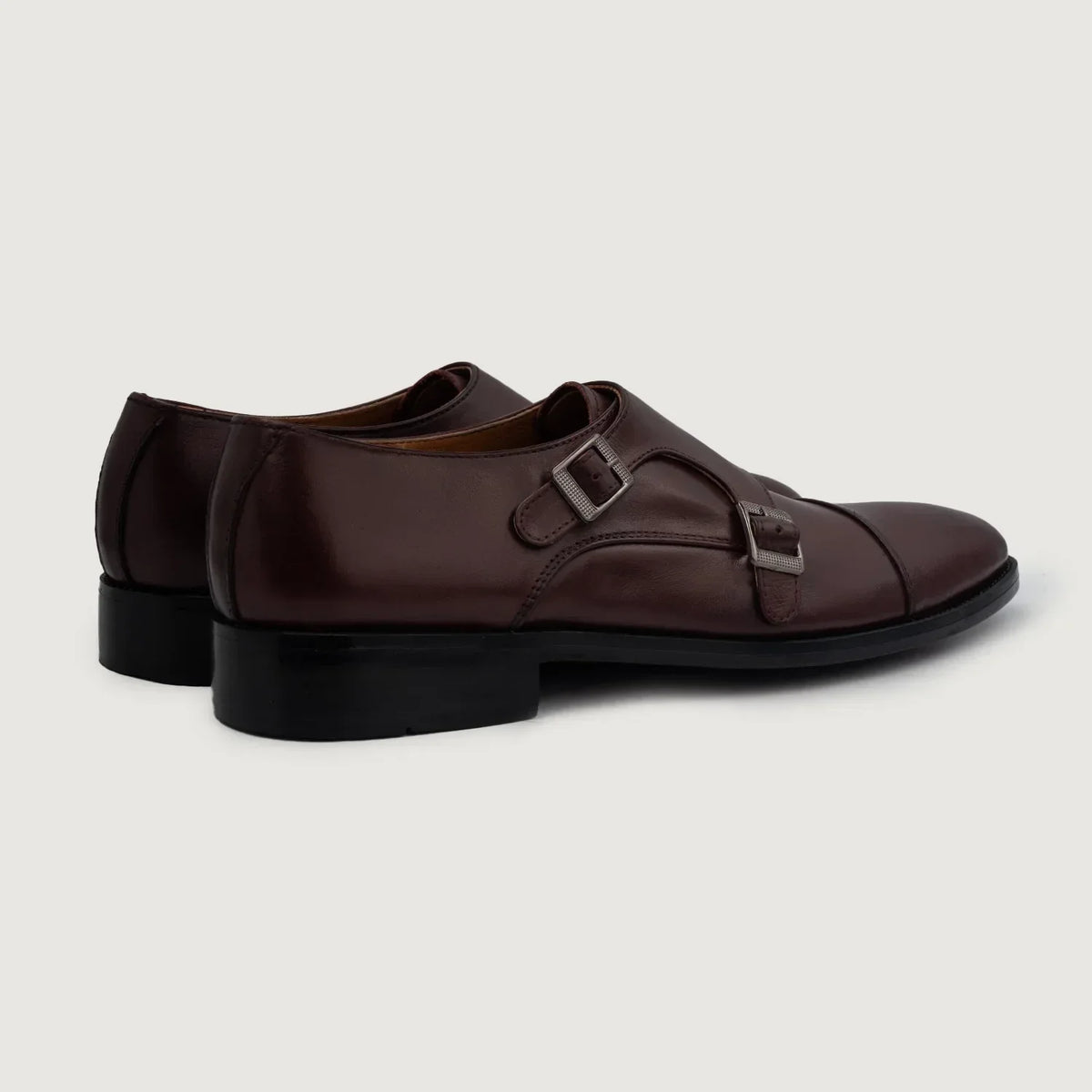 Boston Double Monk Strap Maroon Leather Shoes - men's shoes in maroon genuine leather, view 3