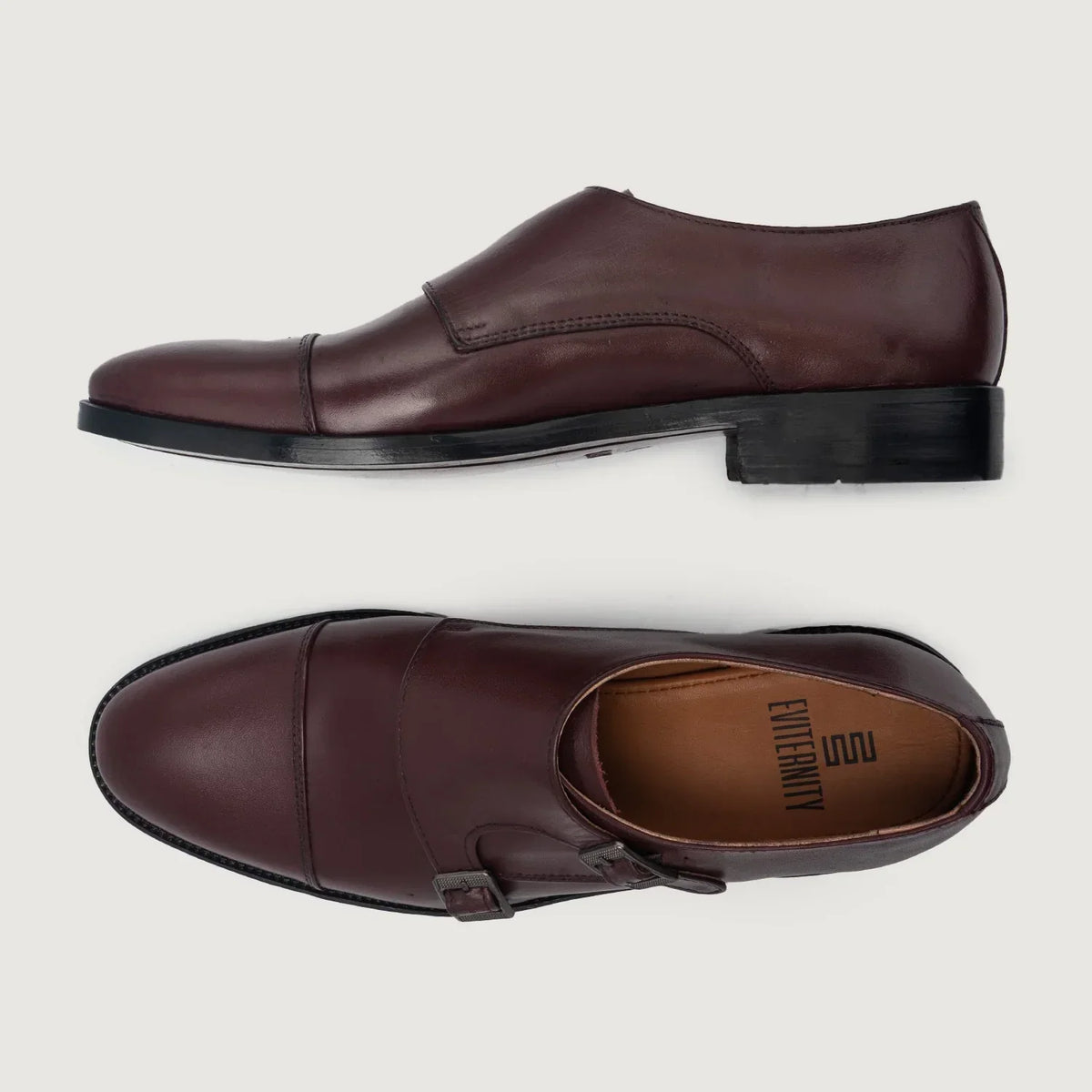 Boston Double Monk Strap Maroon Leather Shoes - men's shoes in maroon genuine leather, view 4