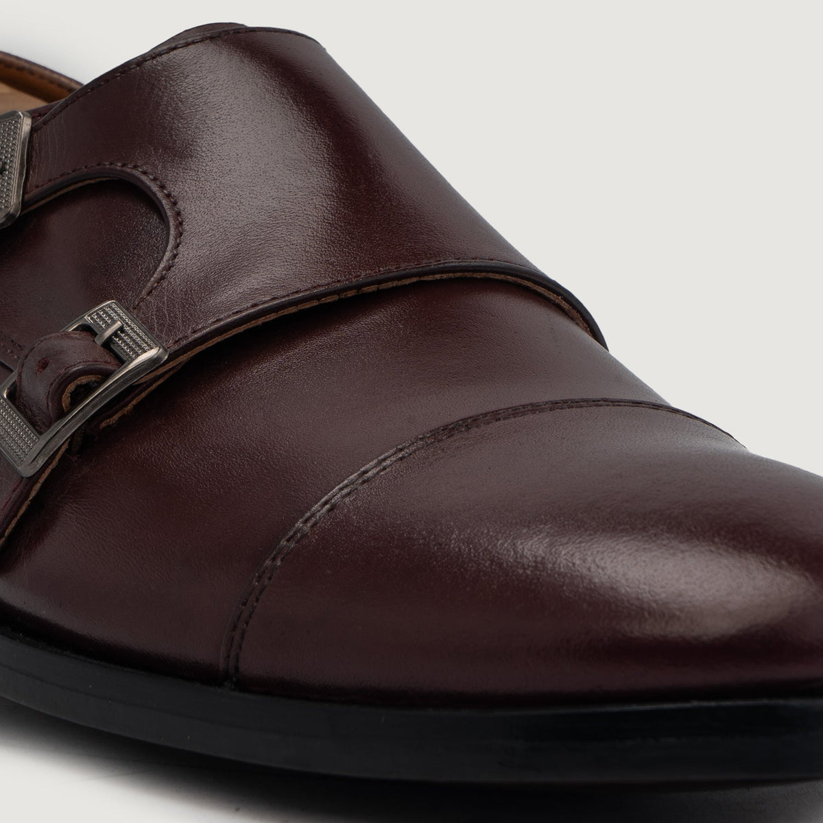 Boston Double Monk Strap Maroon Leather Shoes - men's shoes in maroon genuine leather, view 6