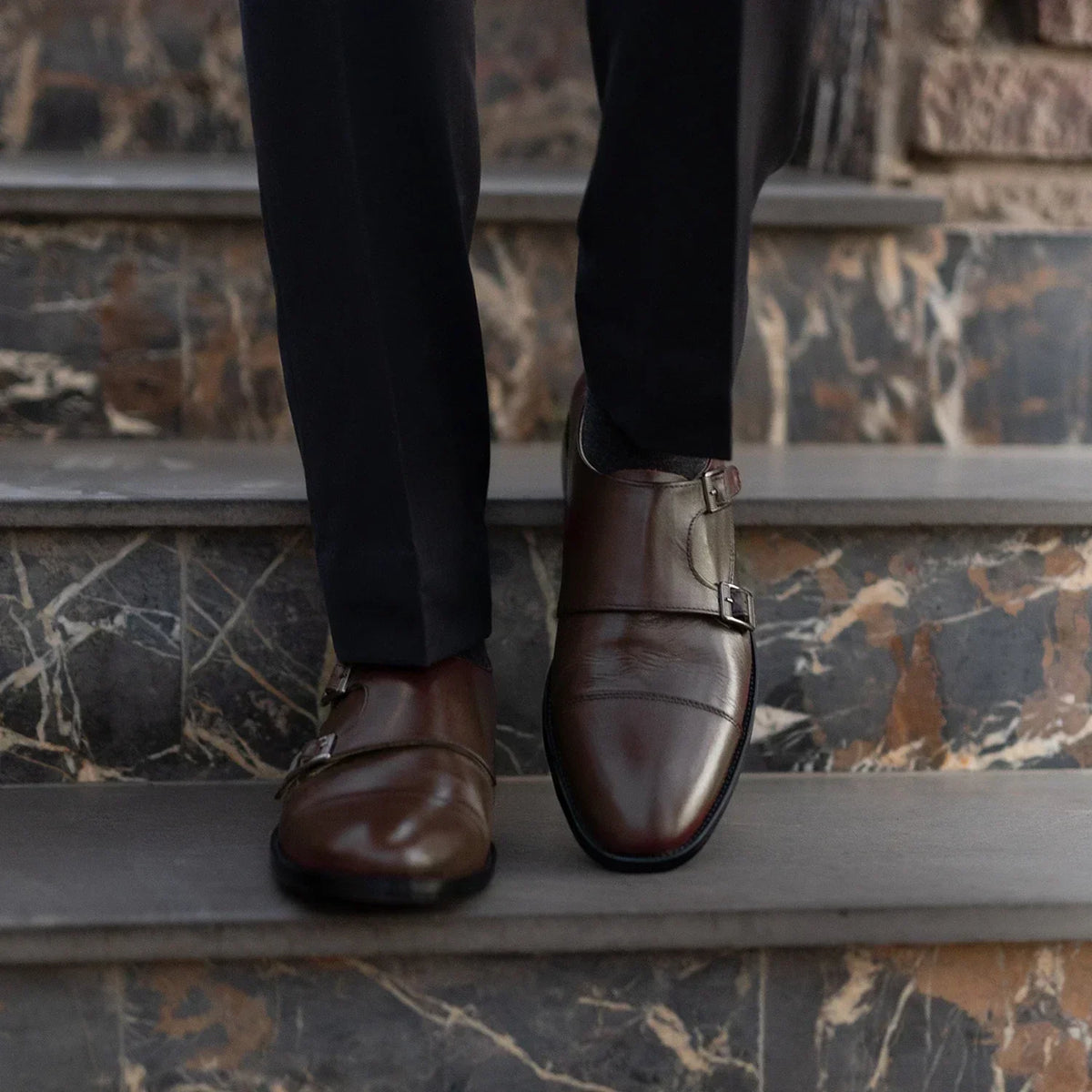 Boston Double Monk Strap Maroon Leather Shoes - men's shoes in maroon genuine leather, view 7