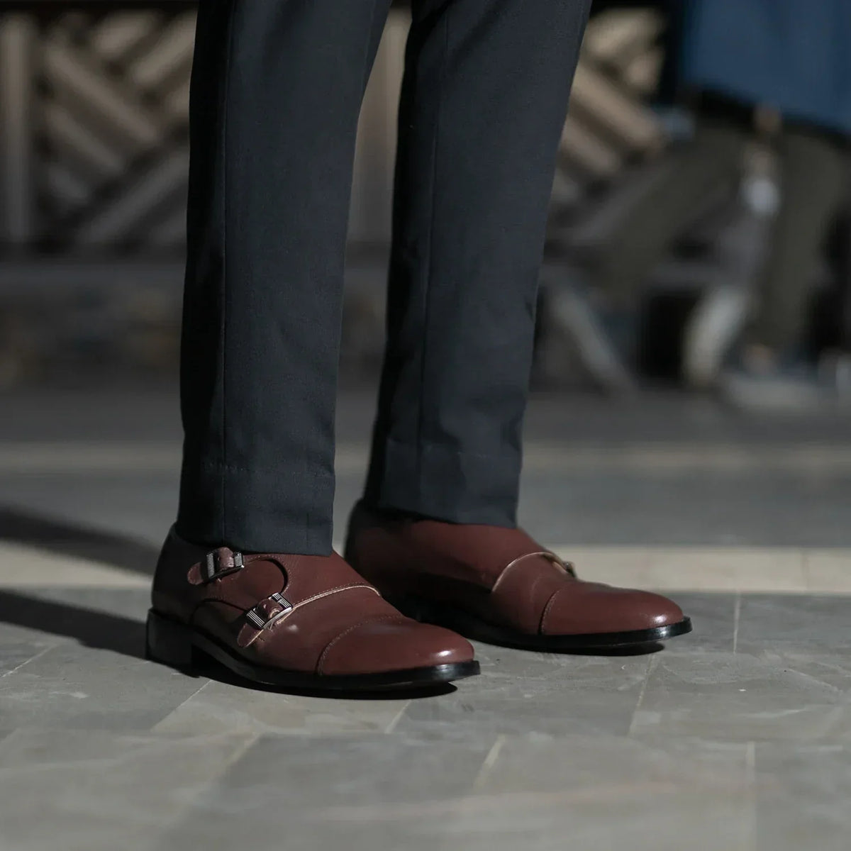 Boston Double Monk Strap Maroon Leather Shoes - men's shoes in maroon genuine leather, view 9