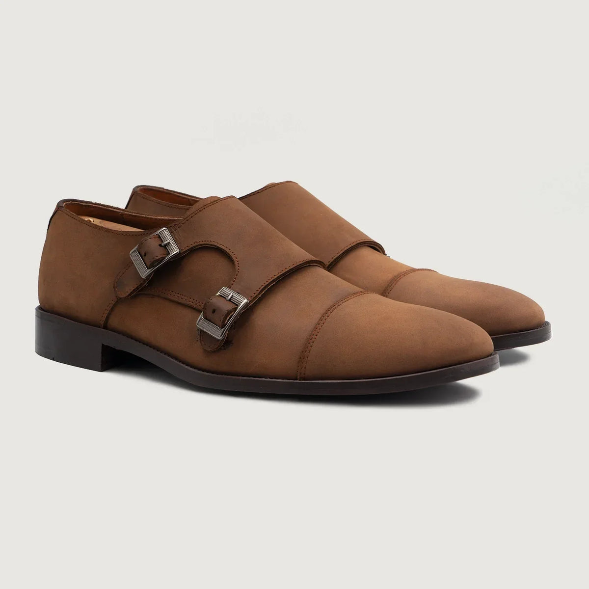 Boston Double Monk Strap Oil Pull-up Brown Leather Shoes - men's shoes in brown pull-up leather, view 1
