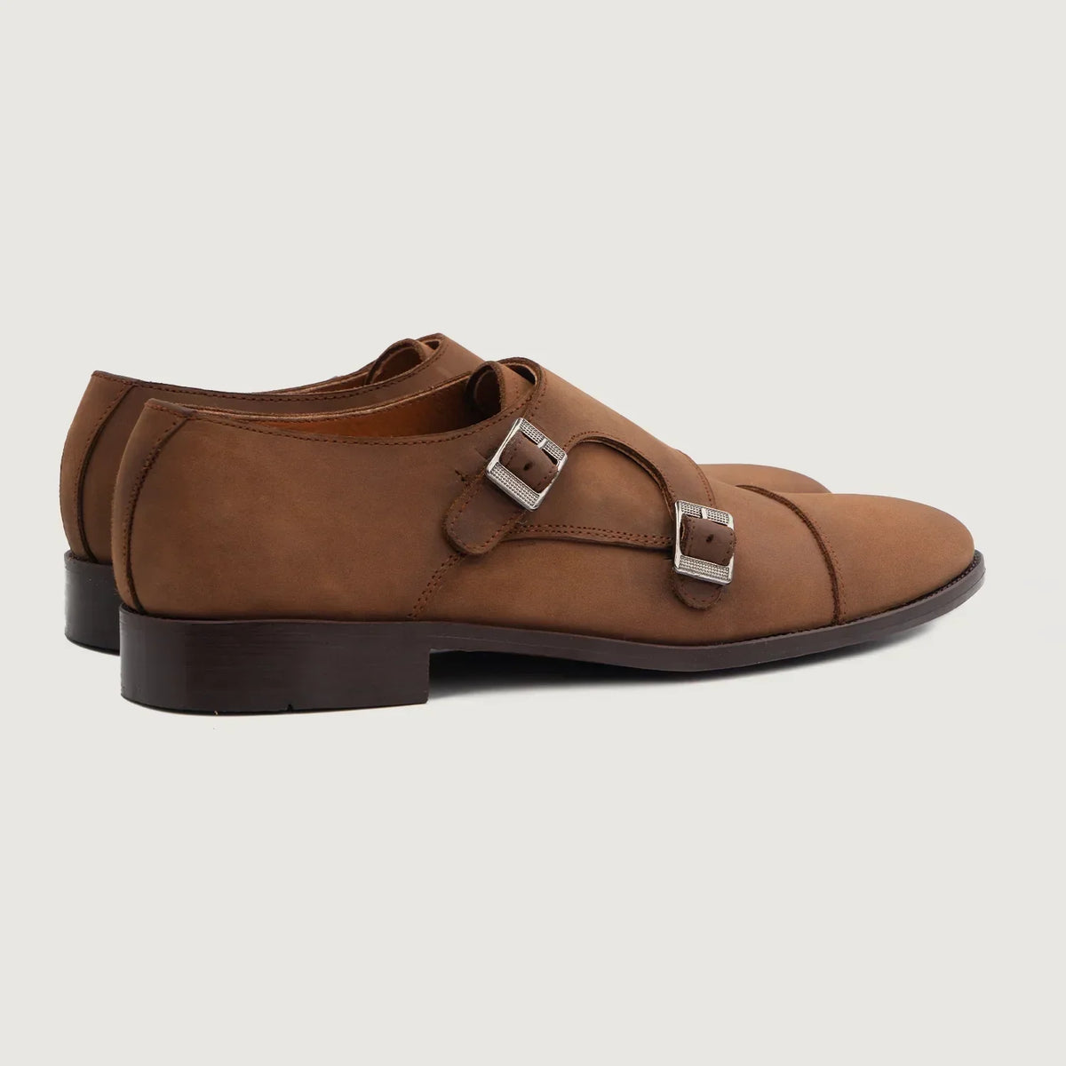 Boston Double Monk Strap Oil Pull-up Brown Leather Shoes - men's shoes in brown pull-up leather, view 2