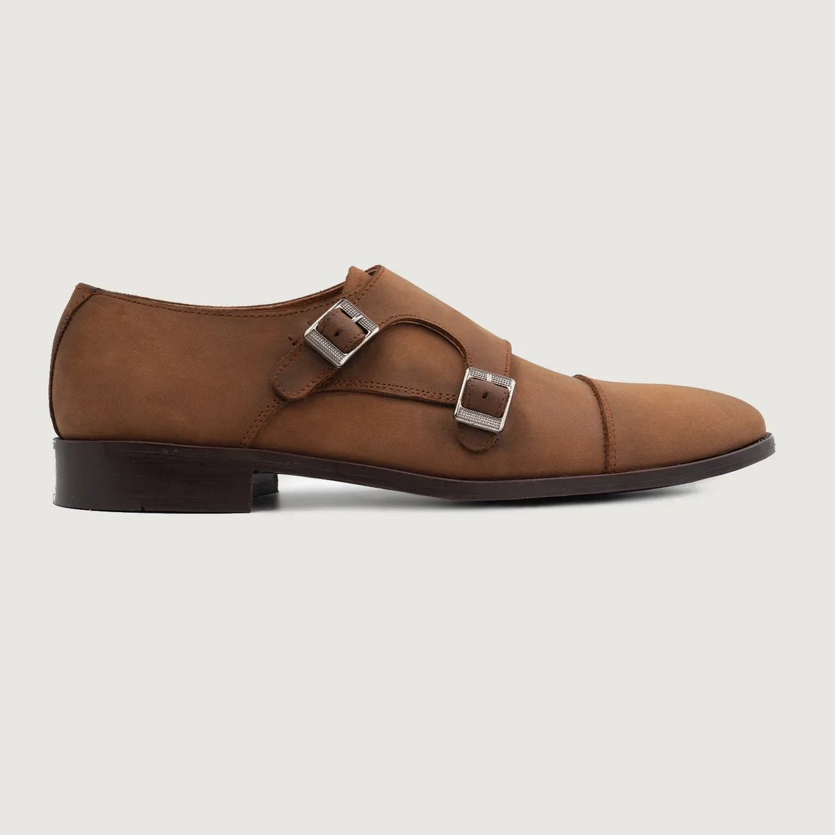 Boston Double Monk Strap Oil Pull-up Brown Leather Shoes - men's shoes in brown pull-up leather, view 3