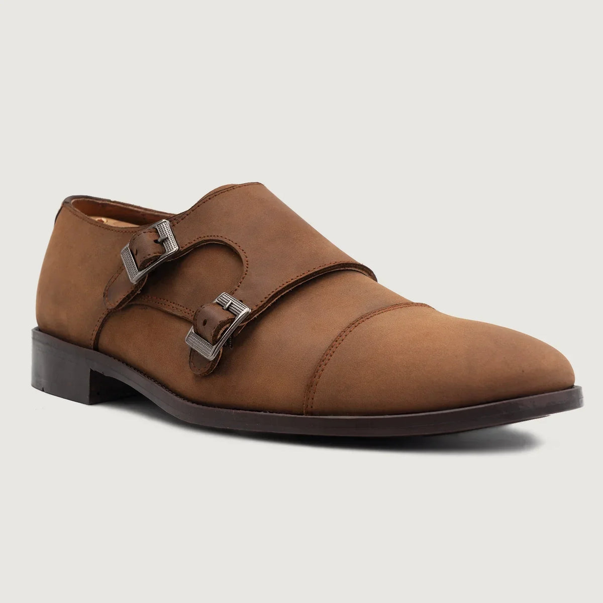 Boston Double Monk Strap Oil Pull-up Brown Leather Shoes - men's shoes in brown pull-up leather, view 4