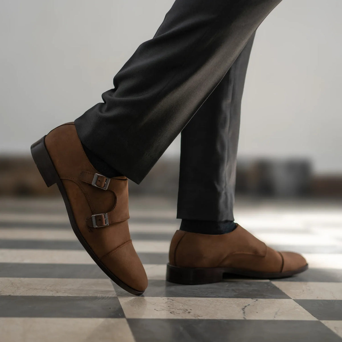 Boston Double Monk Strap Oil Pull-up Brown Leather Shoes - men's shoes in brown pull-up leather, view 8