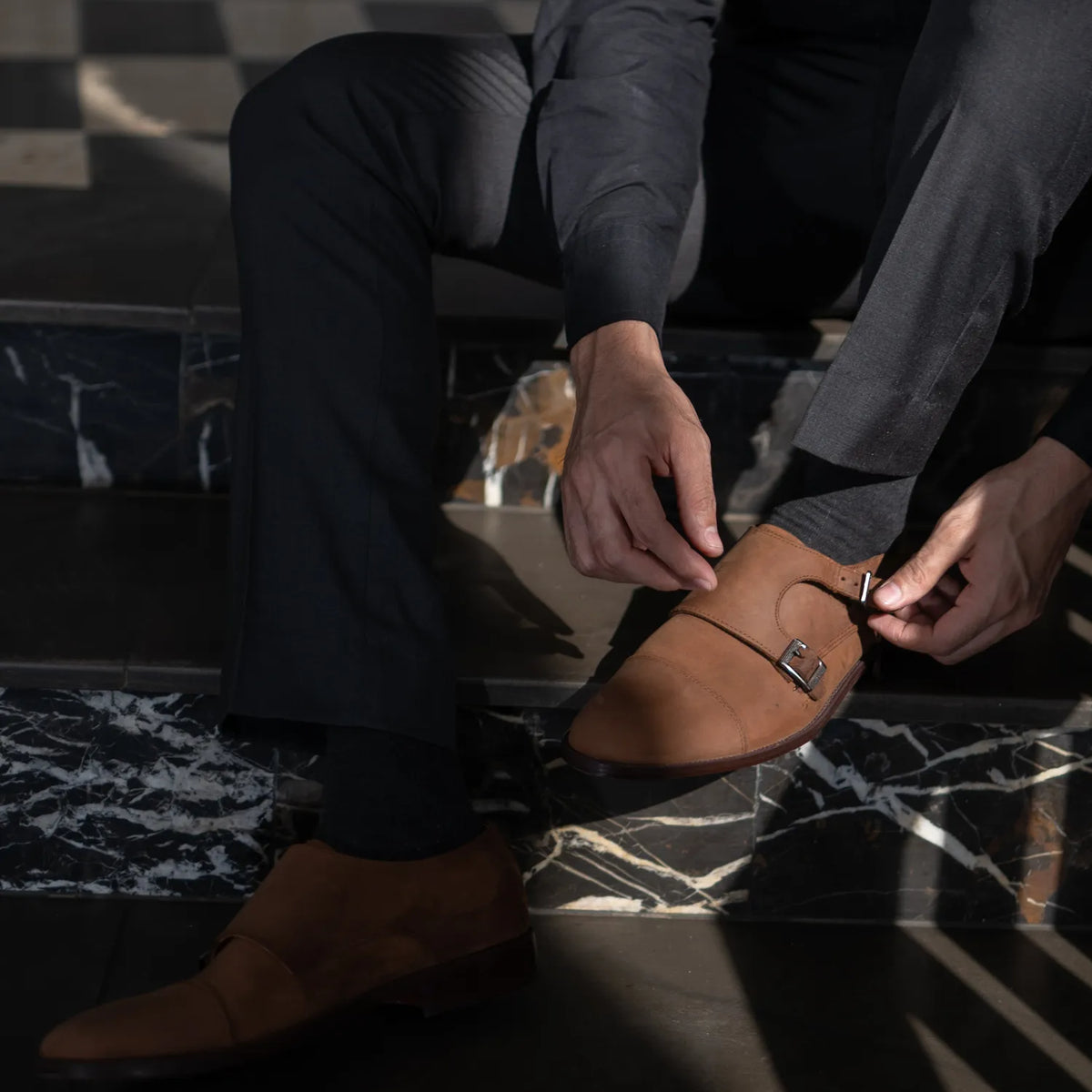 Boston Double Monk Strap Oil Pull-up Brown Leather Shoes - men's shoes in brown pull-up leather, view 9