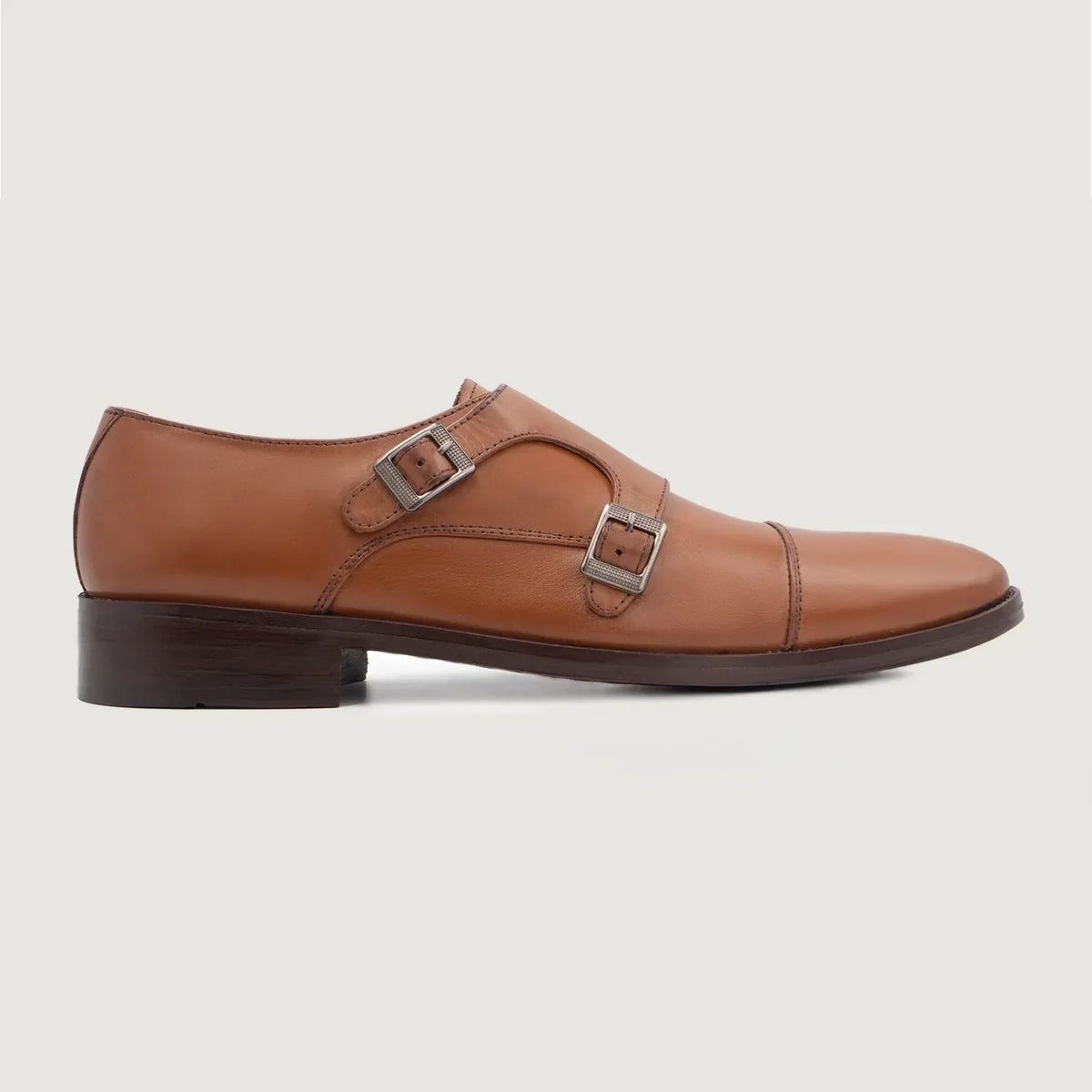 Boston Double Monk Strap Tan Leather Shoes - men's shoes in tan genuine leather, view 2