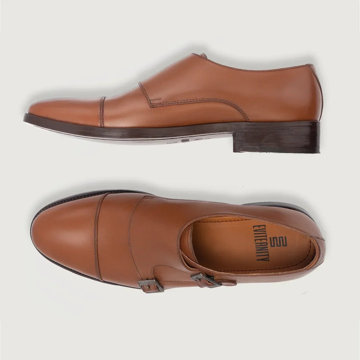 Boston Double Monk Strap Tan Leather Shoes - men's shoes in tan genuine leather, view 3