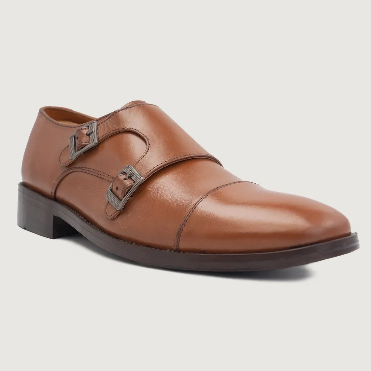Boston Double Monk Strap Tan Leather Shoes - men's shoes in tan genuine leather, view 5