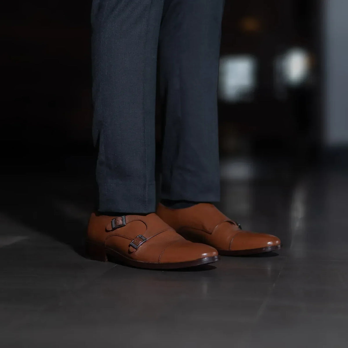Boston Double Monk Strap Tan Leather Shoes - men's shoes in tan genuine leather, view 7