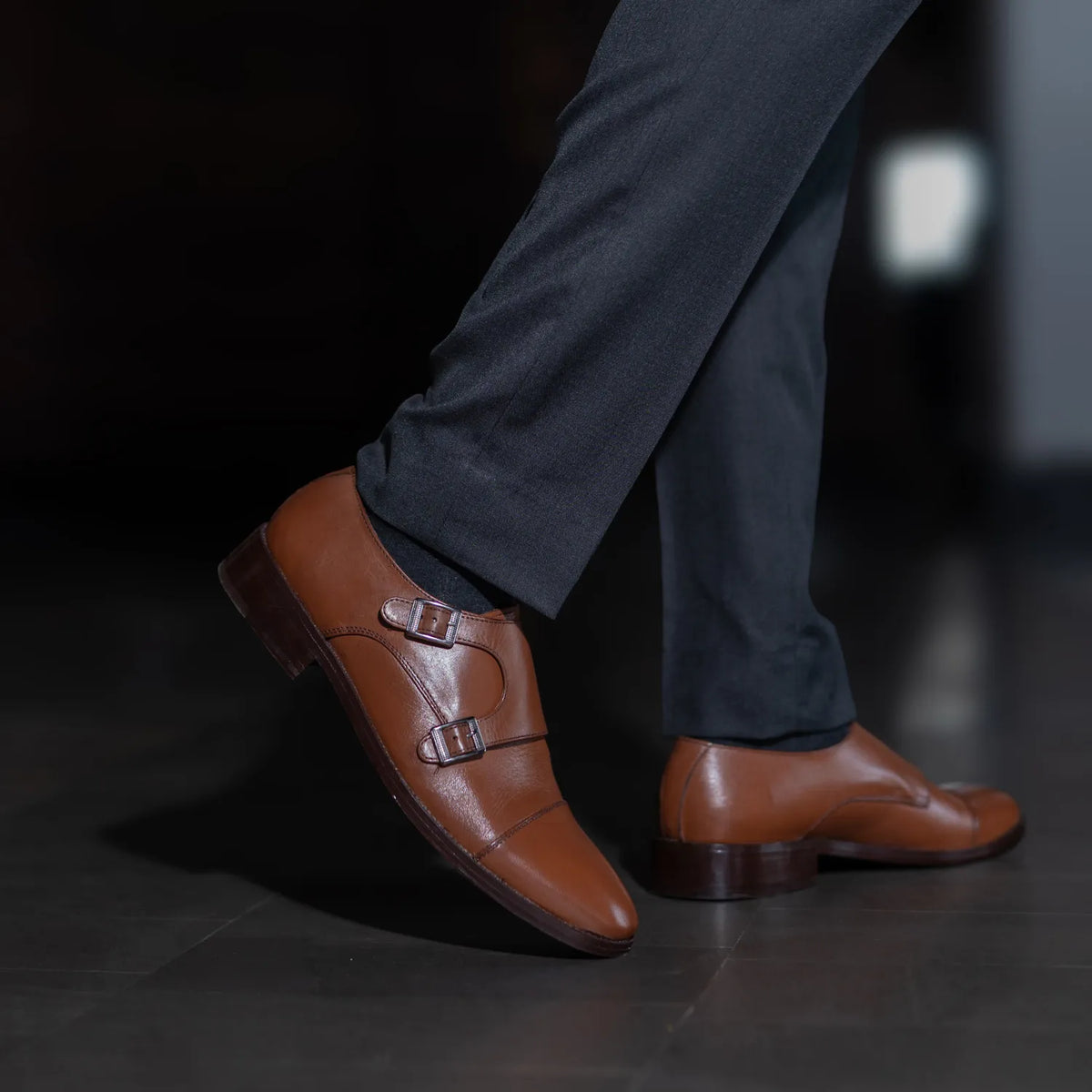 Boston Double Monk Strap Tan Leather Shoes - men's shoes in tan genuine leather, view 8