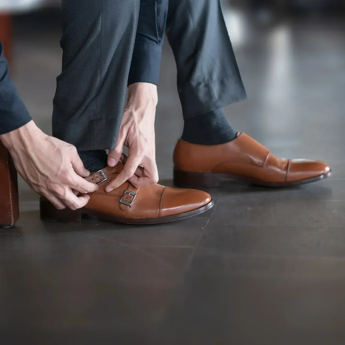 Boston Double Monk Strap Tan Leather Shoes - men's shoes in tan genuine leather, view 9