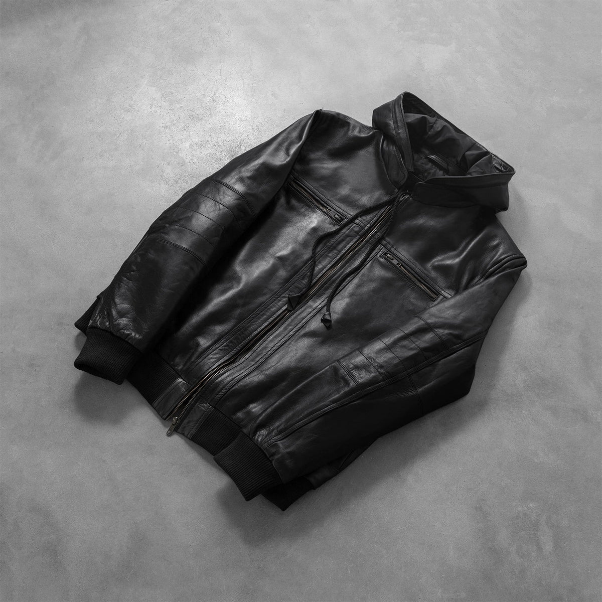 Bouncer Biz Black Leather Bomber Jacket - men's jacket in black cowhide leather, view 7