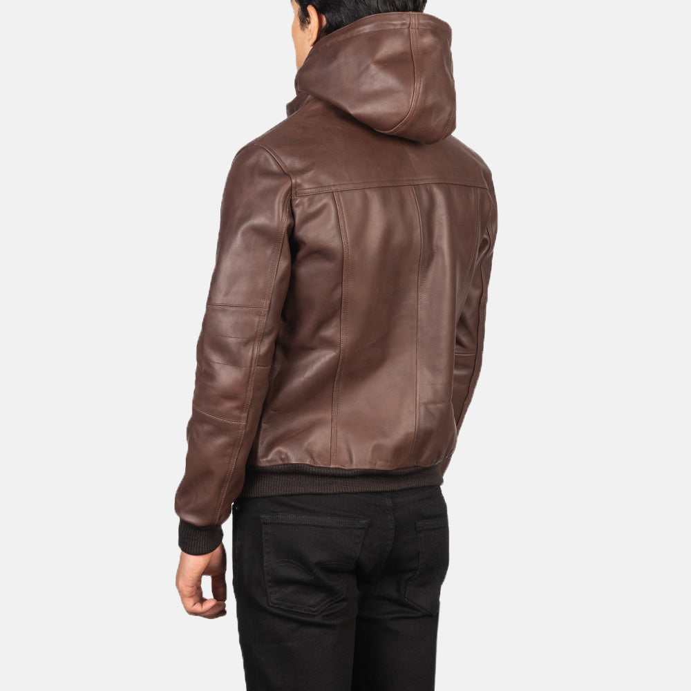 Bouncer Biz Brown Leather Bomber Jacket - men's jacket in brown cowhide leather, view 5