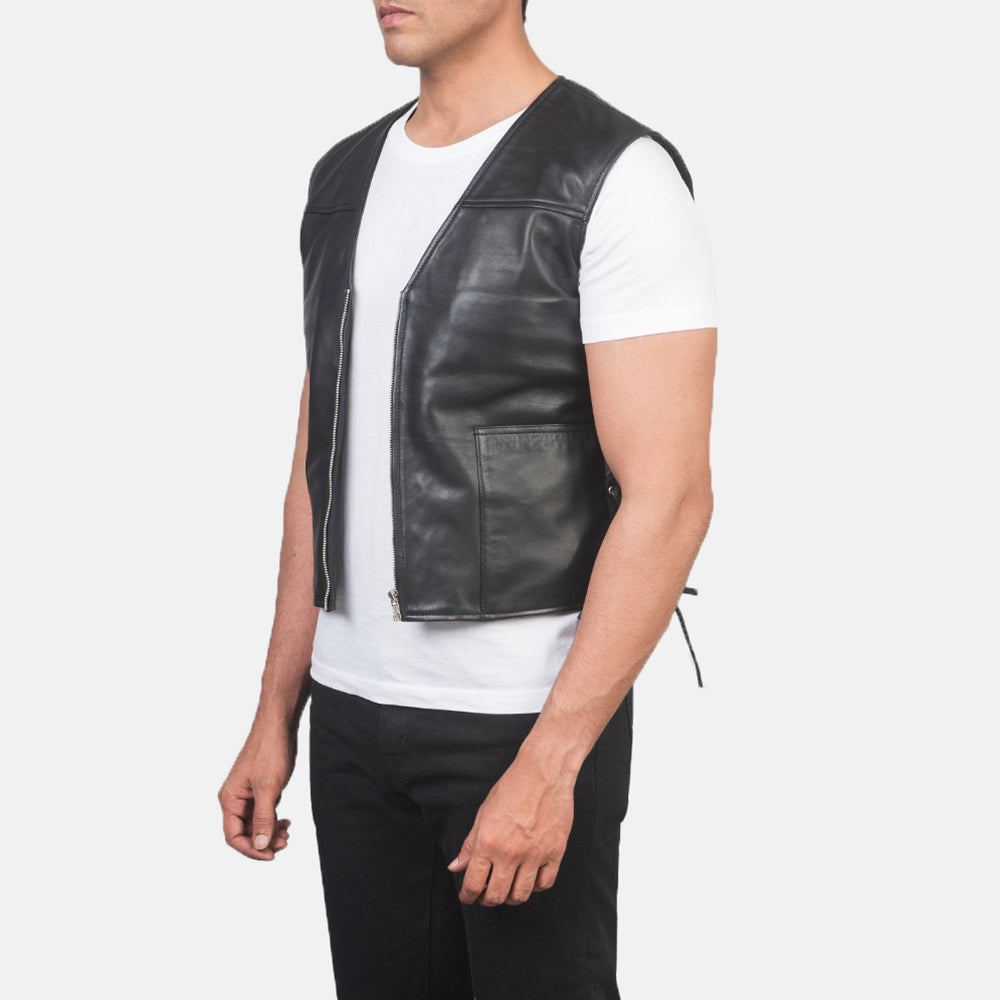 Brandon Black Leather Vest - men's vest in black sheepskin leather, view 2