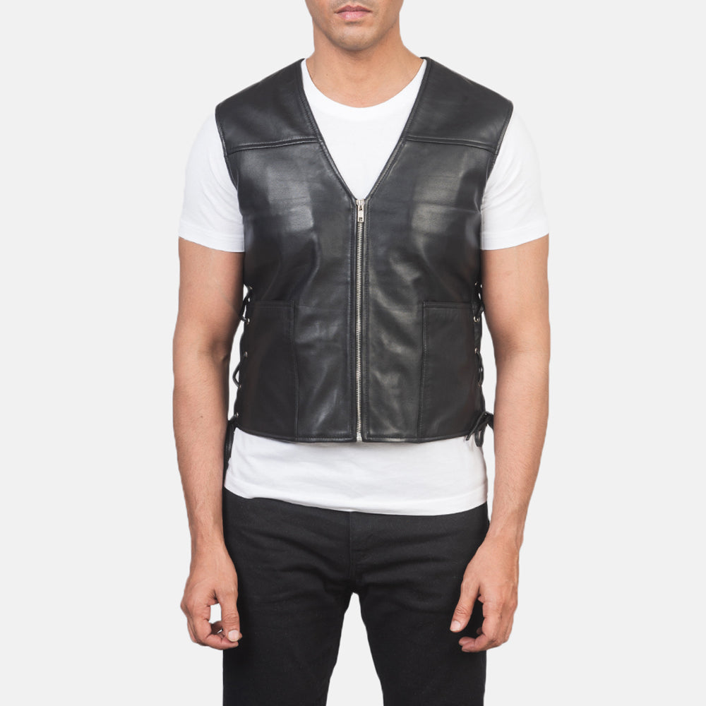 Brandon Black Leather Vest - men's vest in black sheepskin leather, view 4