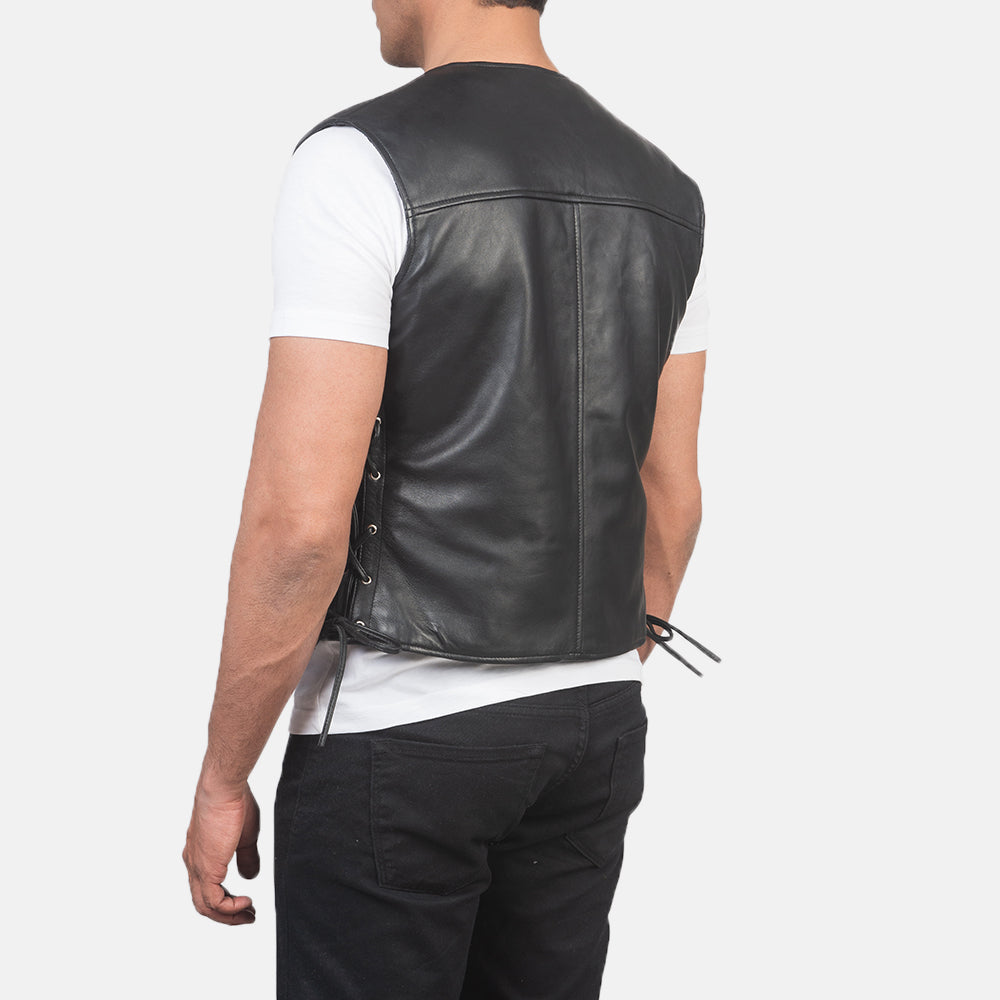 Brandon Black Leather Vest - men's vest in black sheepskin leather, view 5