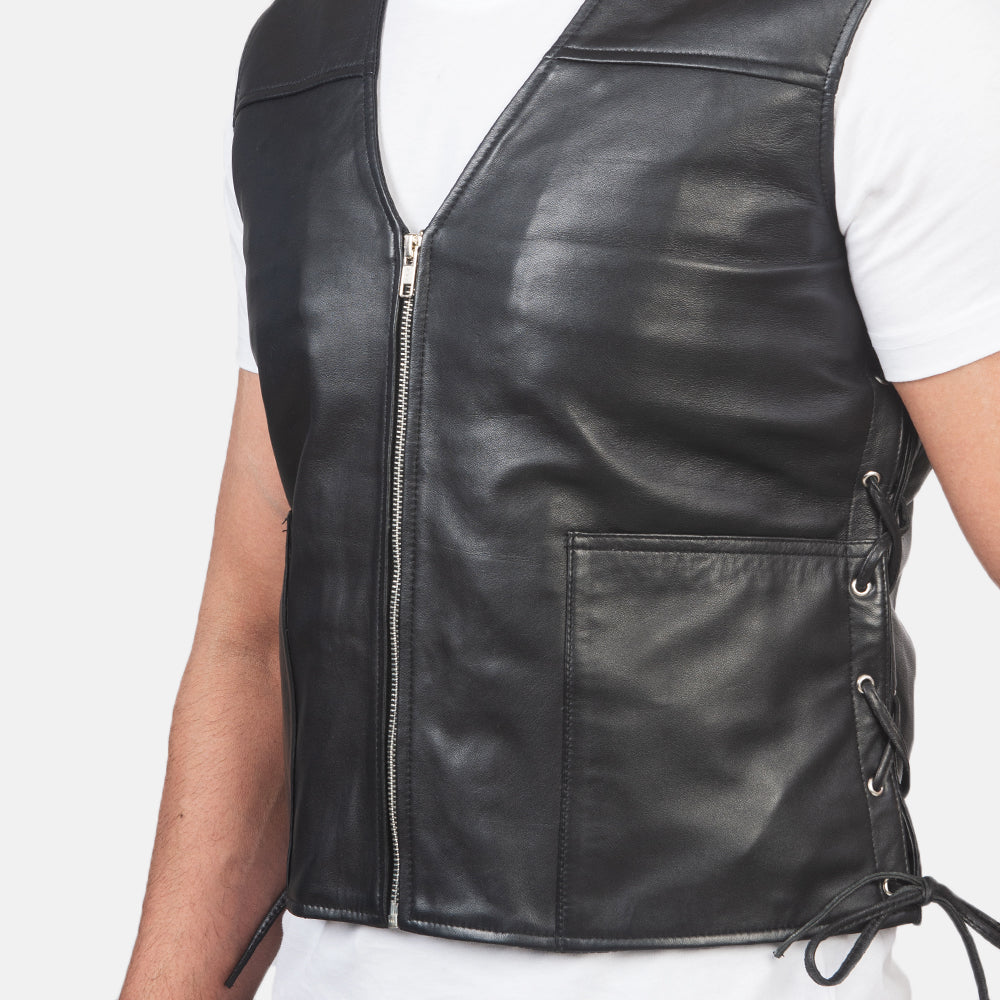 Brandon Black Leather Vest - men's vest in black sheepskin leather, view 6
