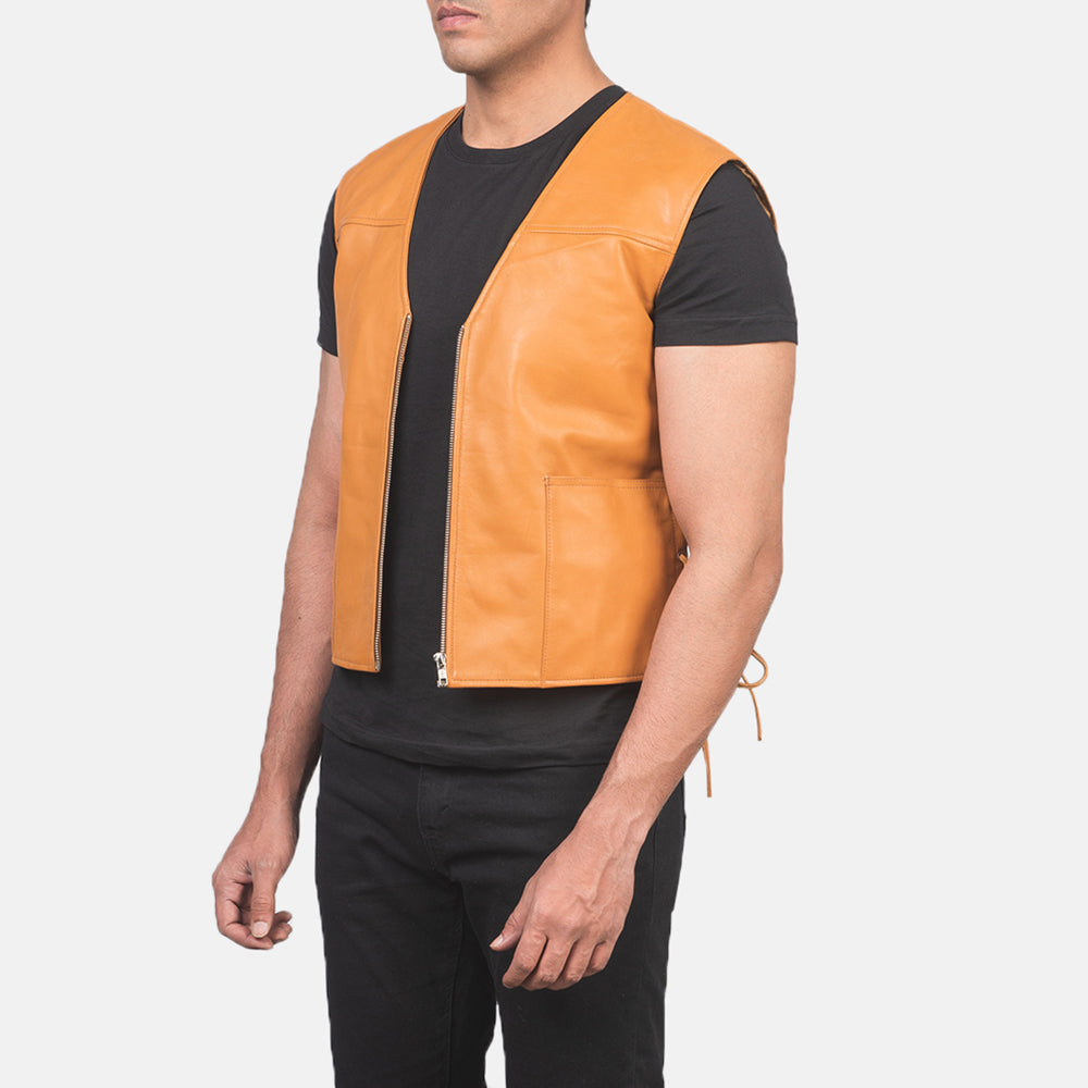 Brandon Tan Brown Leather Vest - men's vest in tan brown sheepskin leather, view 2