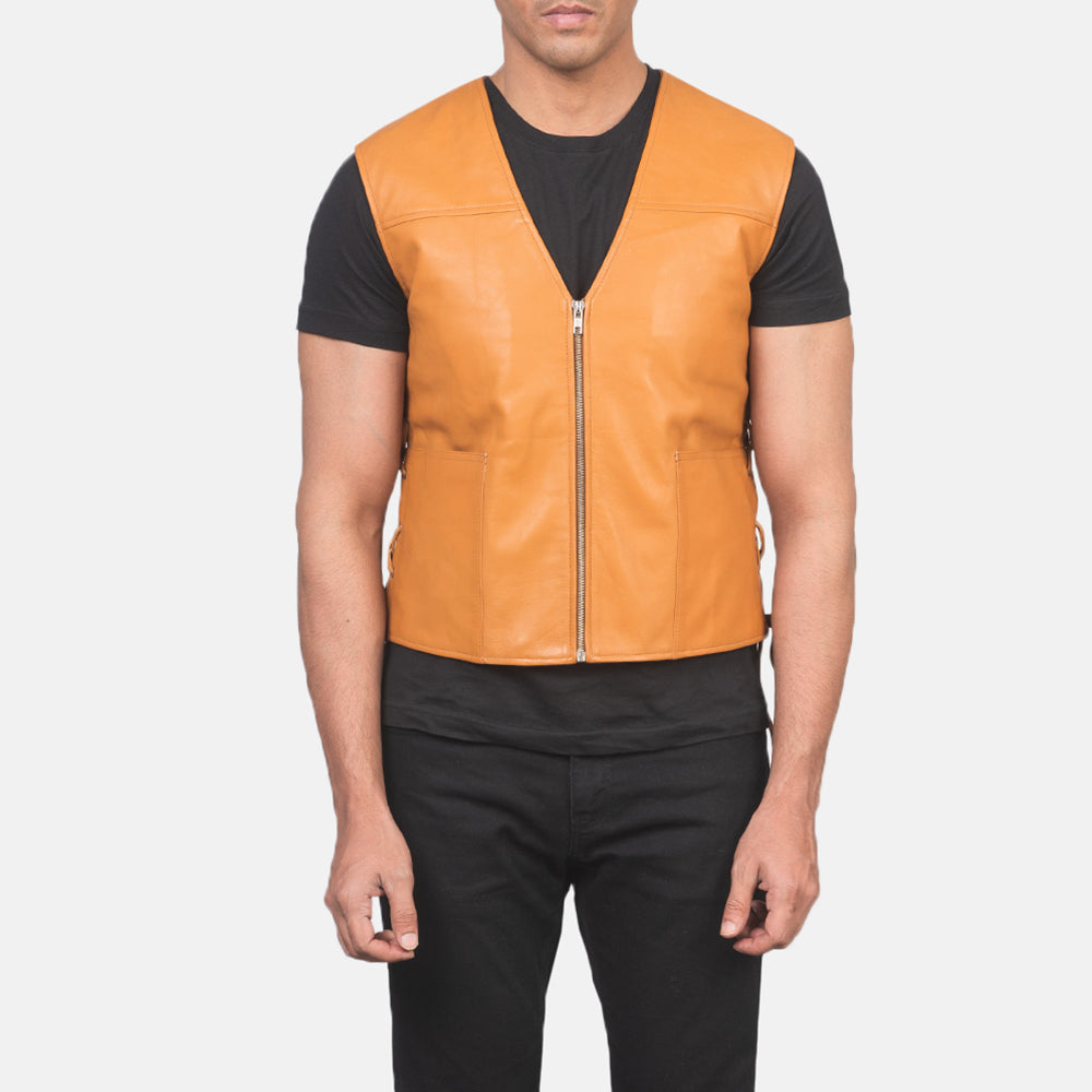 Brandon Tan Brown Leather Vest - men's vest in tan brown sheepskin leather, view 4