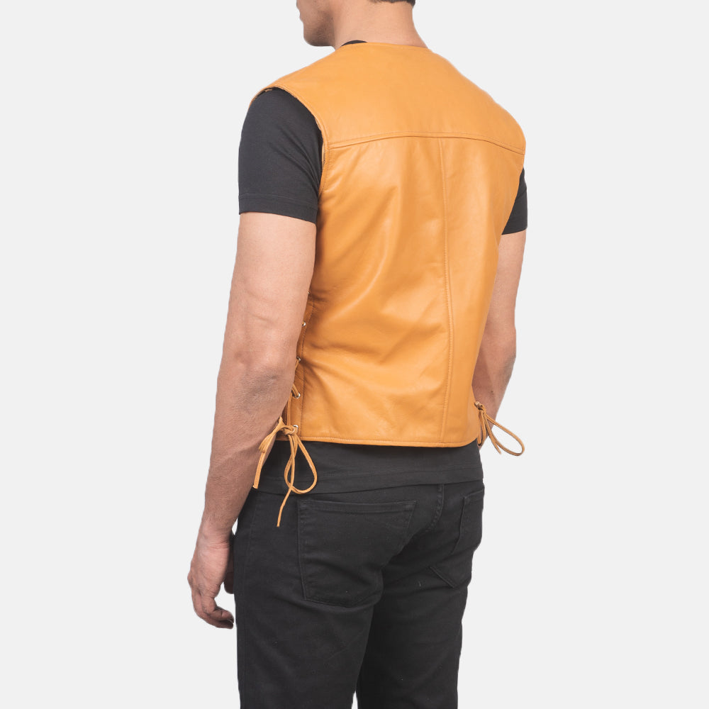 Brandon Tan Brown Leather Vest - men's vest in tan brown sheepskin leather, view 5