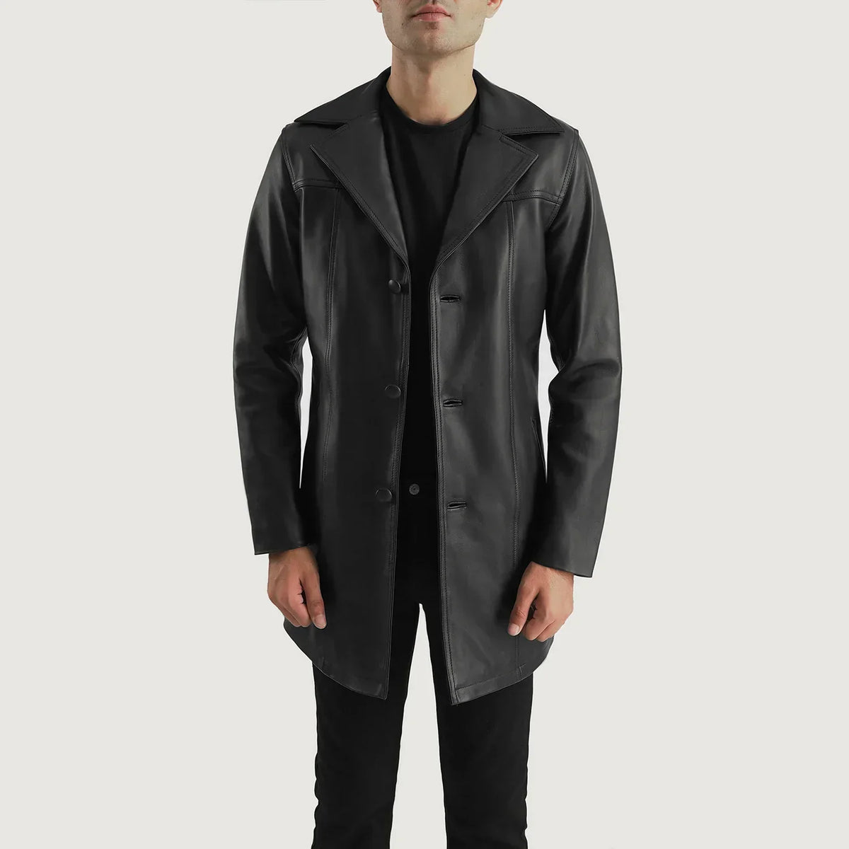 Brawnton Black Leather Coat - men's coat in black cowhide leather, view 1