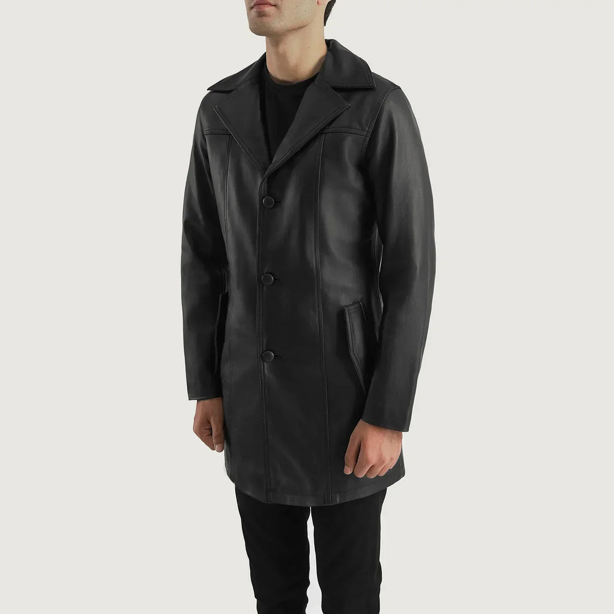 Brawnton Black Leather Coat - men's coat in black cowhide leather, view 2