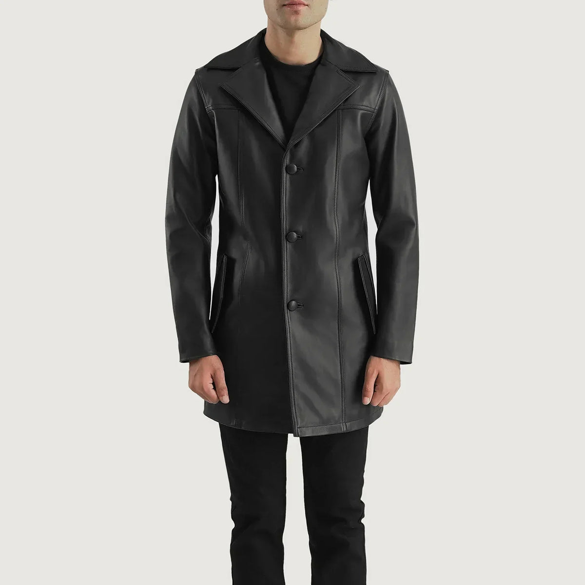 Brawnton Black Leather Coat - men's coat in black cowhide leather, view 4