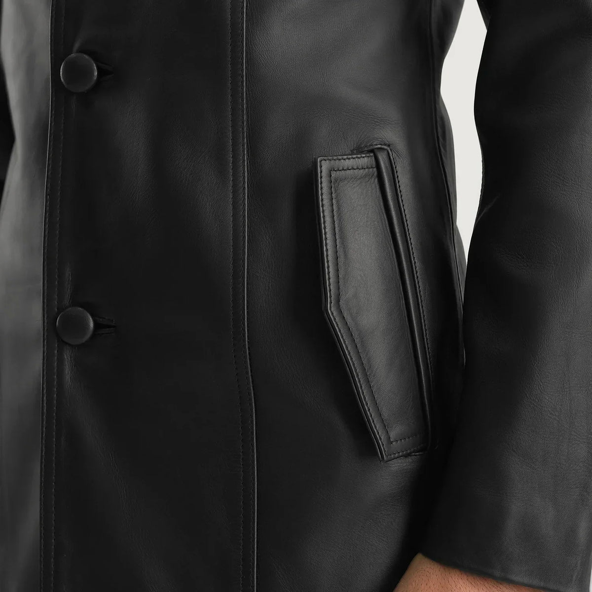 Brawnton Black Leather Coat - men's coat in black cowhide leather, view 6
