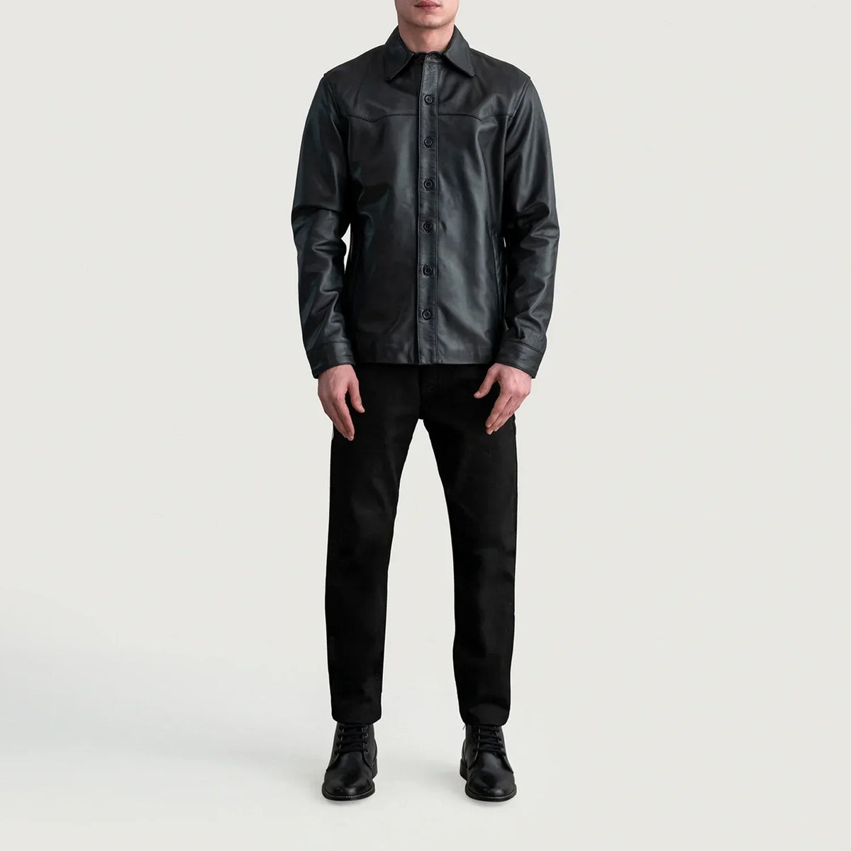 Bronco Black Leather Shirt - men's shirt in black premium leather, view 4