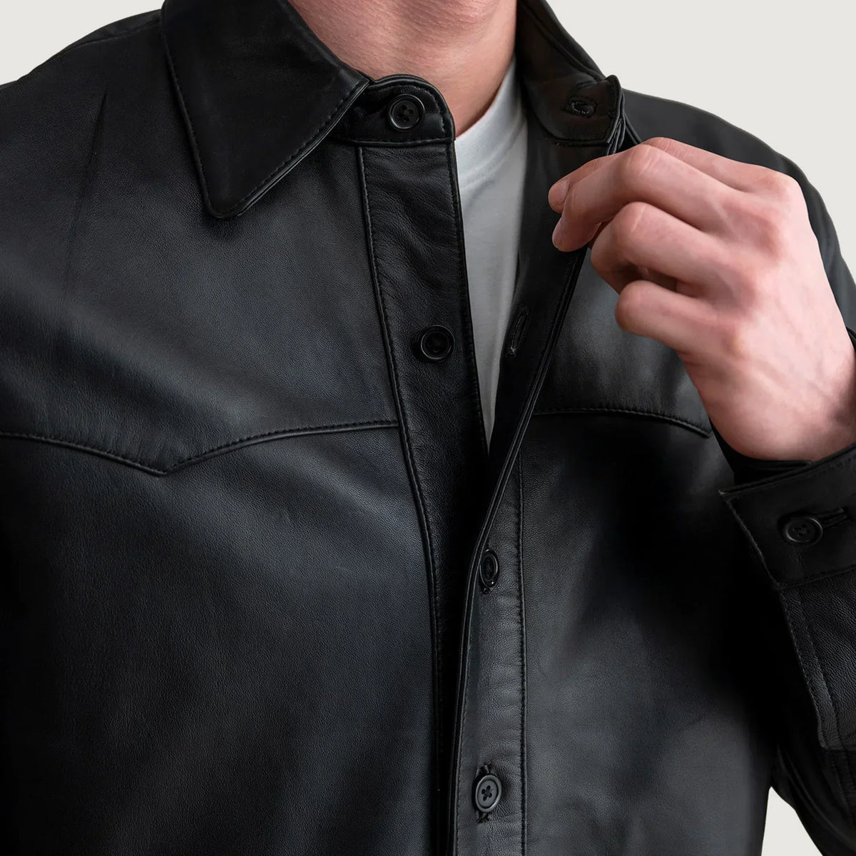 Bronco Black Leather Shirt - men's shirt in black premium leather, view 5
