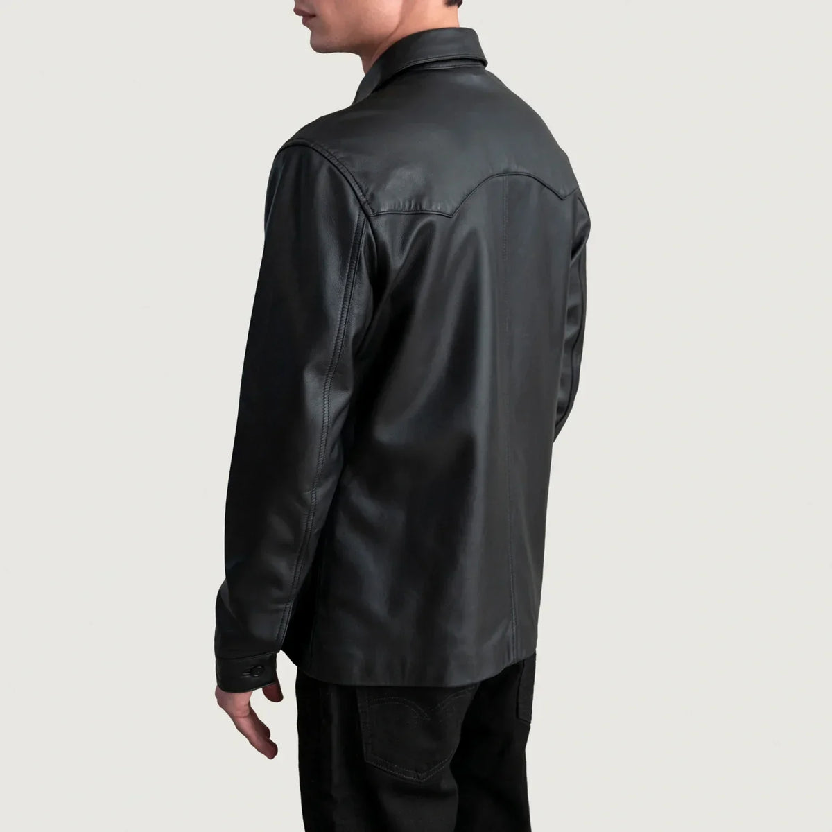 Bronco Black Leather Shirt - men's shirt in black premium leather, view 6