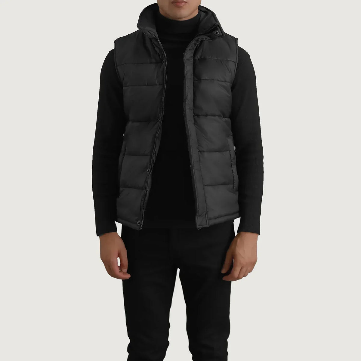 Bryan Black Puffer Vest - men's vest in black nylon-polyester fabric, view 1