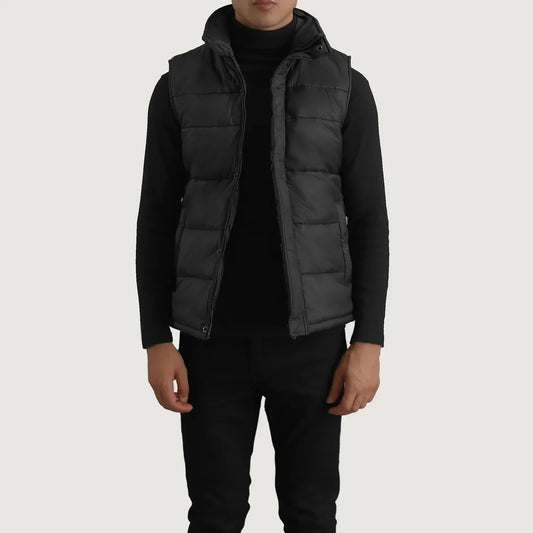 Bryan Black Puffer Vest - men's vest in black nylon-polyester fabric, view 1