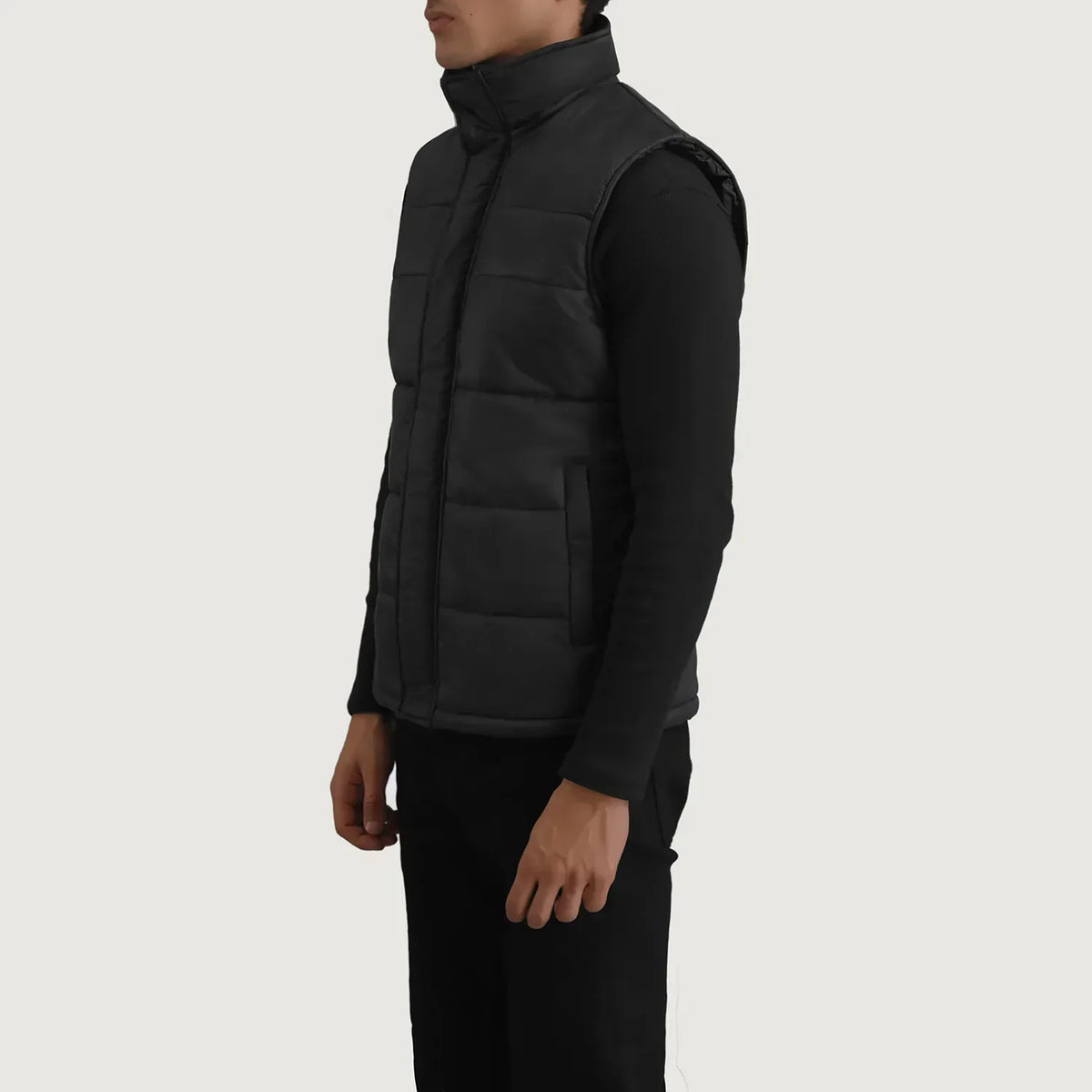 Bryan Black Puffer Vest - men's vest in black nylon-polyester fabric, view 2