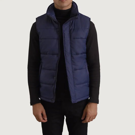 Bryan Blue Puffer Vest - men's vest in blue nylon-polyester fabric, view 1