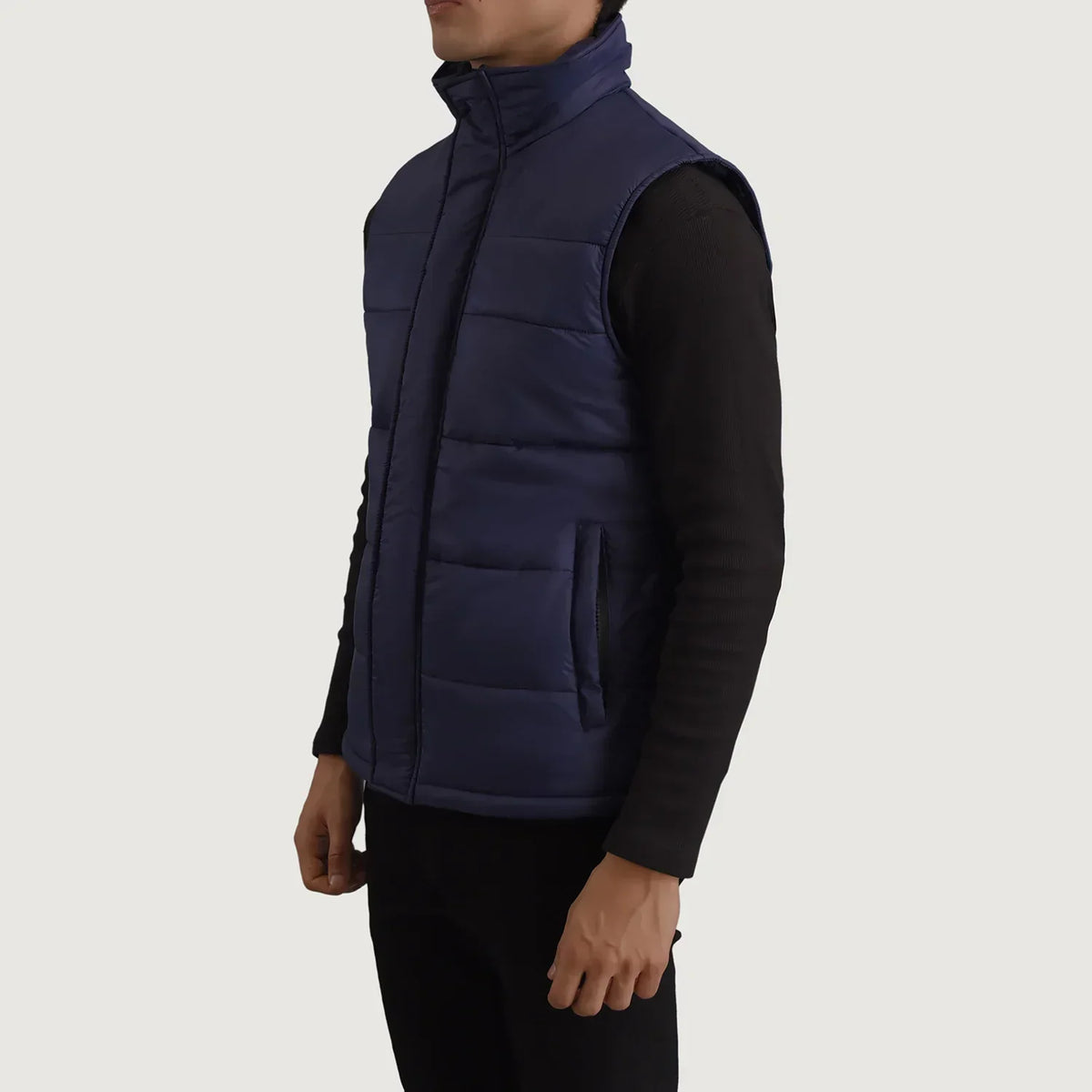 Bryan Blue Puffer Vest - men's vest in blue nylon-polyester fabric, view 2
