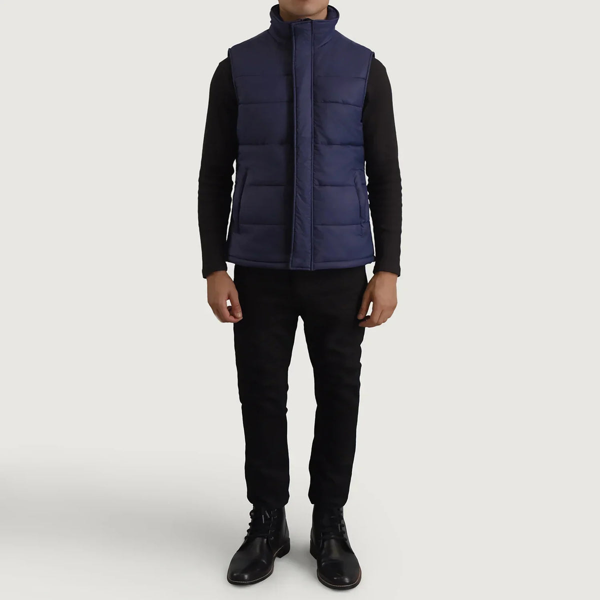 Bryan Blue Puffer Vest - men's vest in blue nylon-polyester fabric, view 3